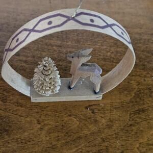 Vintage Erzgebirge Shaved Wood 3" Ornament Deer & Tree
